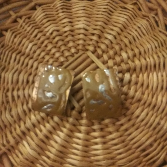 Vintage Cooper Earrings Brown Silver Bohemian Boho Abstract Art to Wear 1 7/8" - Picture 2 of 3